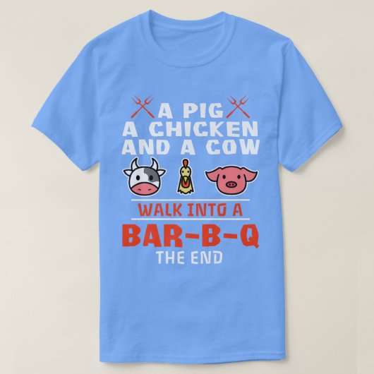 豚Aチキンと牛がバーB-Qに入る Tシャツ (デザイン正面)