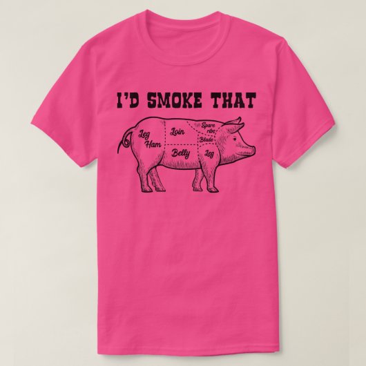 豚BBQバーベキューおもしろいグリルグリリンId煙 Tシャツ (デザイン正面)