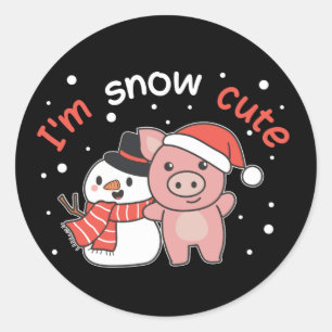 豚I'm雪かわいい雪だるまスノープリンクラシックラウンドS ラウンドシール