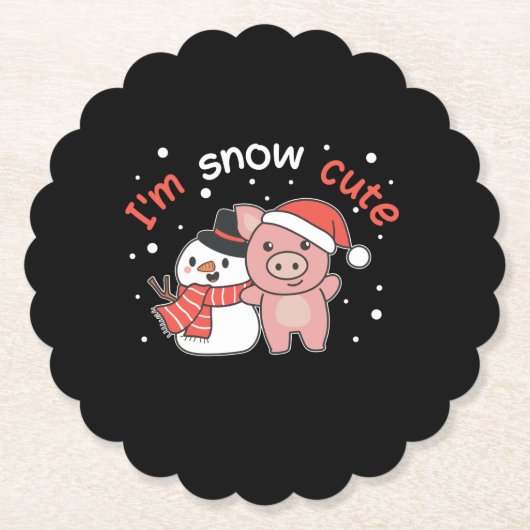 豚I'm雪かわいい雪だるま雪パン ペーパーコースター (正面)