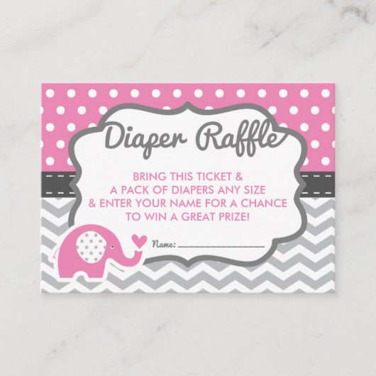 象おむつラッフルチケット、編集可能カラー エンクロージャーカード (正面)