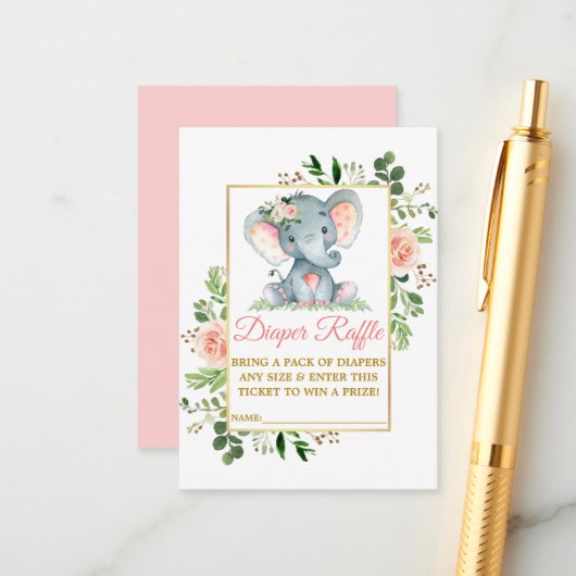 象おむつラッフルピンクローゼベビーシャワー エンクロージャーカード (正面/裏面インサイチュ)