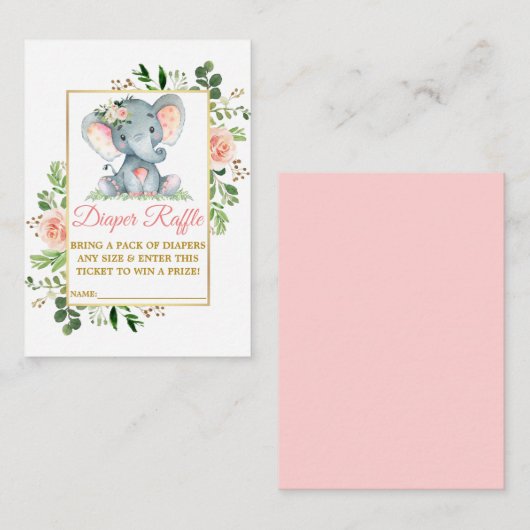 象おむつラッフルピンクローゼベビーシャワー エンクロージャーカード (正面/裏面)