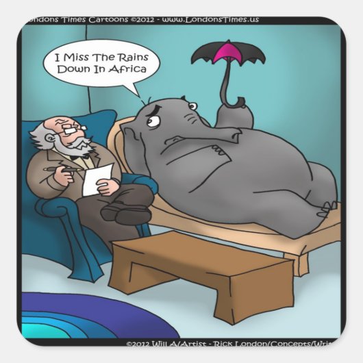 象おもしろい象のセラピーカードTプレゼント等 スクエアシール (正面)