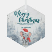 象おもしろい象メリークリスマスツリー雪ホリデーパーティー ガラスオーナメント (正面)