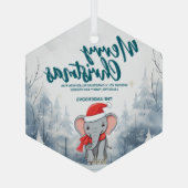 象おもしろい象メリークリスマスツリー雪ホリデーパーティー ガラスオーナメント (裏面)