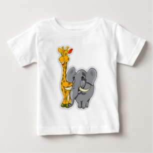 象およびキリンのベビーのTシャツのマッチカード ベビーTシャツ