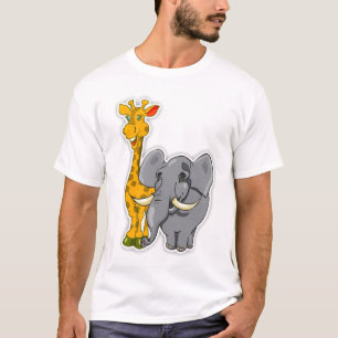 象およびキリンの子供のTシャツのマッチカード Tシャツ