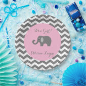 象およびシェブロンが付いている女の子のベビーシャワーのプレート ペーパープレート (パーティー)