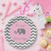 象およびシェブロンが付いている女の子のベビーシャワーのプレート ペーパープレート (パーティー)
