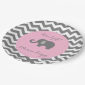 象およびシェブロンが付いている女の子のベビーシャワーのプレート ペーパープレート (アングル)