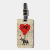 象およびハート形の気球 ラゲッジタグ (正面縦)