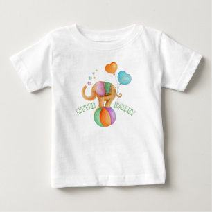 象お洒落のサーカスの水色名 ベビーTシャツ