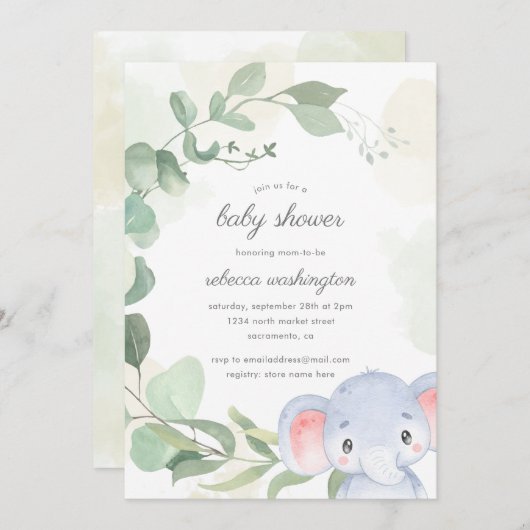 象お洒落男女兼用赤シャワー 招待状 (正面/裏面)