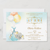 象お洒落風船赤ちゃんシャワーボーイ 招待状 (正面)