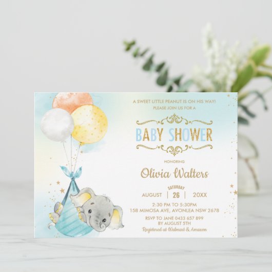 象お洒落風船赤ちゃんシャワーボーイ 招待状 (スタンド正面)