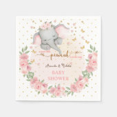 象かわいいフローラピンクボホベイビーシャワー スタンダードカクテルナプキン (正面)
