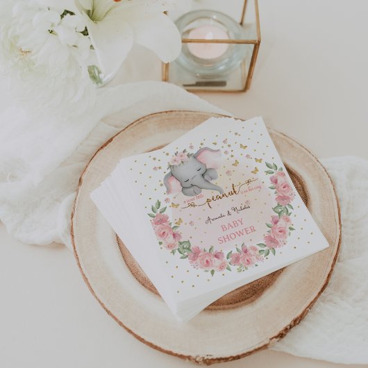 象かわいいフローラピンクボホベイビーシャワー スタンダードカクテルナプキン