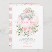 象かわいらしピンク赤面金ゴールドフローラ赤ちゃんシャワー サンキューカード (正面/裏面)