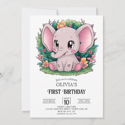 象かわいらし生誕生日報 招待状 (正面)