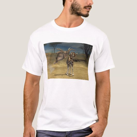 象がキリンを跳ぶ Tシャツ (正面)