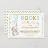 象がブックカードを持って来る青い金ゴールドキラキラ星 エンクロージャーカード (正面/裏面)