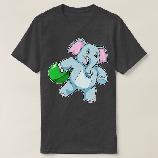 象がボウリングでボールを2つ持ってる Tシャツ (デザイン正面)