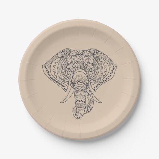 象が付いているアフリカのテーマのディナー・パーティから ペーパープレート (正面)