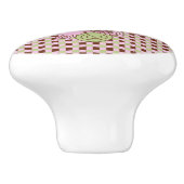 象が付いているピンクそしてブラウンの格子縞 セラミックノブ (側面)