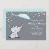 象が傘のベビーシャワーの招待状を持っている 招待状 (正面/裏面)