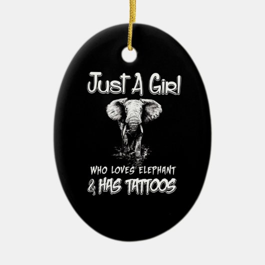 象が好きでタトゥーを入れた少女 セラミックオーナメント (正面)