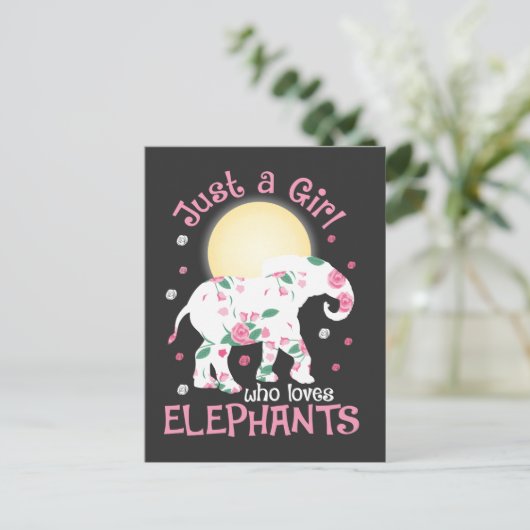 象が好きな女の子へのプレゼントに最適！かわいいアフリカの野生動物と太陽とバラの花 ポストカード (スタンド正面)