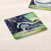 象が川で泳いでいる スクエアペーパーコースター (アングル)