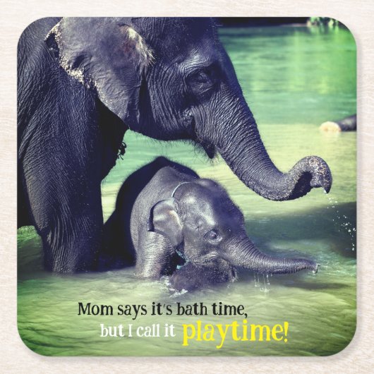 象が川で泳いでいる スクエアペーパーコースター (正面)