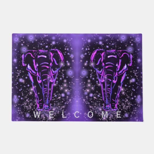 象が星空の夜に大歓迎 ドアマット (正面)