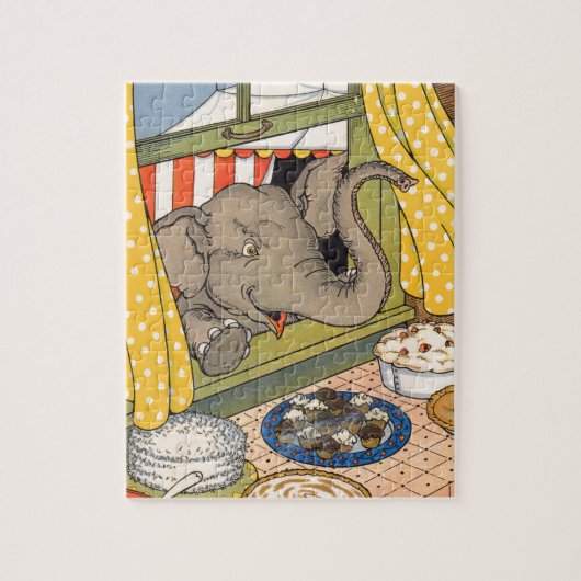 象が窓から顔を覗かせている ジグソーパズル (縦)