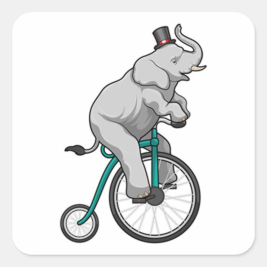 象が自転車でサーカスに スクエアシール (正面)