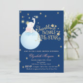象さんと月とキラキラ星 ネイビーブルー ベビーシャワー 招待状 (スタンド正面)