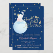 象さんと月とキラキラ星 ネイビーブルー ベビーシャワー 招待状 (正面/裏面)
