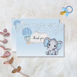 象さんのホットエアバルーン ベイビーボーイ シャワー サンクス サンキューカード