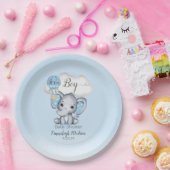 象さんのホットエアバルーン ベイビーボーイ シャワー ペーパープレート (パーティー)