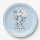 象さんのホットエアバルーン ベイビーボーイ シャワー ペーパープレート (正面)