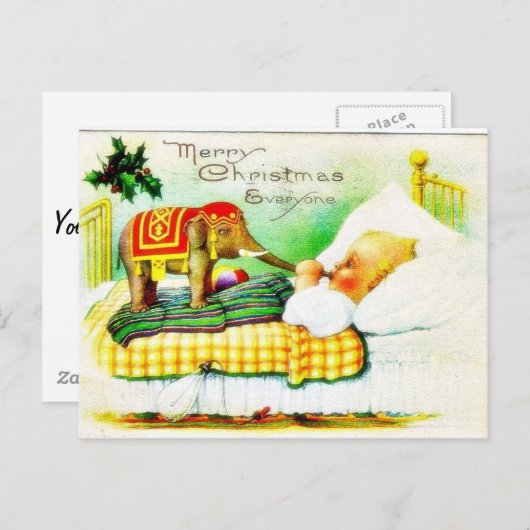 象とのクリスマスの挨拶はベビーを望みます シーズンポストカード (正面/裏面)