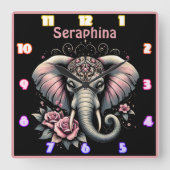 象とエレガントバライラストレーション スクエア壁時計 (正面)