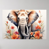 象とエレガントフローラの水彩画 ポスター (正面)