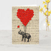 象とハート形の風船 カード (黄色い花)