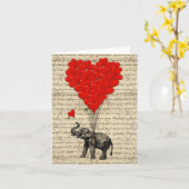 象とハート形の風船 カード (黄色い花)