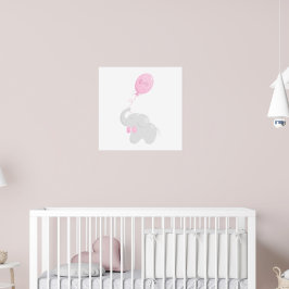 象とピンクの風船を持つ赤ちゃんシャワーポスター ポスター