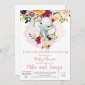 象とブルゴーニュの花の赤ちゃんシャワーの招待状 招待状 (正面/裏面)