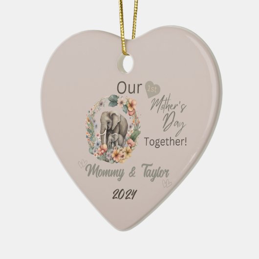 象とベビー最初の母の日を一緒に セラミックオーナメント (左)